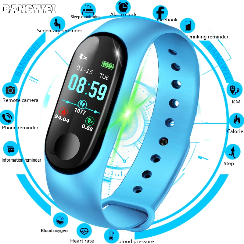 

BANGWEI Sport Watch Ladies IP67 Waterproof Fitness Watch Blood Pressure Heart Rate Monitor Pedometer Smart Watch for Android iOS