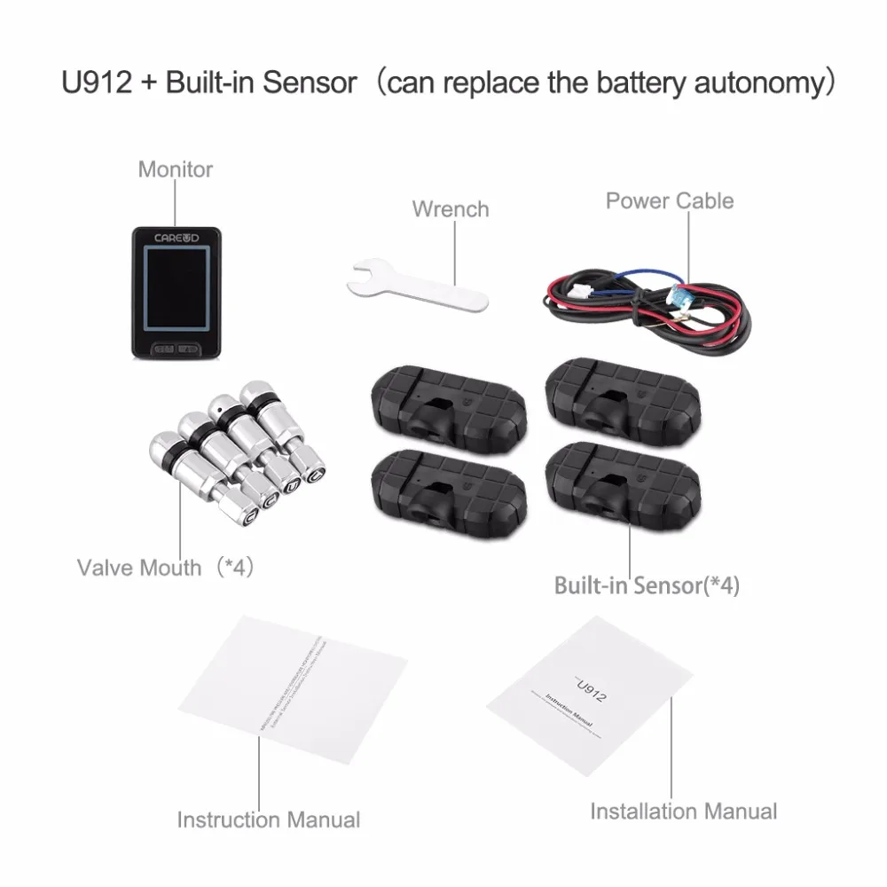 CAREUD U912 TPMS беспроводная система контроля давления в автомобильных шинах 4 встроенных датчика и ЖК-дисплей Встроенный монитор для автомобиля Honda