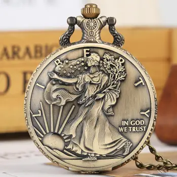 

Bronze Necklace Pocket Watch for Men Arabic Numerals Large White Dial American Pattern Quartz Pendant reloj de bolsillo hombre