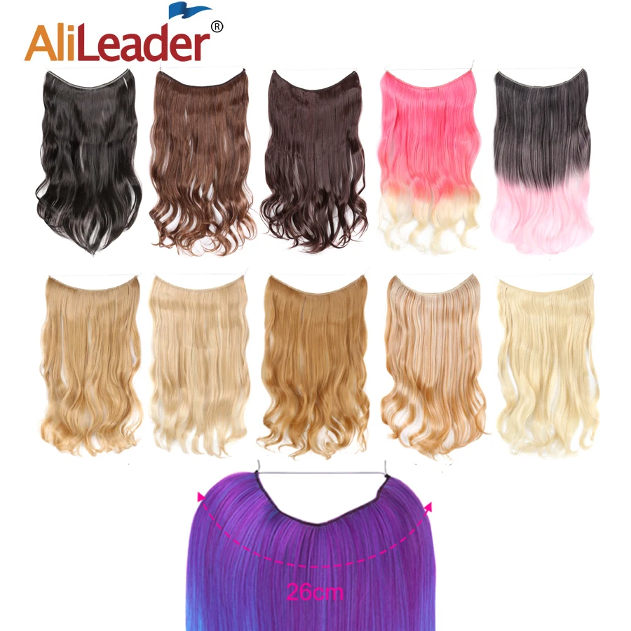 

Alileader Ombre 24" Natural Invisible Wire No Clips In Hair Extensions 105g For Women Fish Line False Hairpiece Heat Resistant