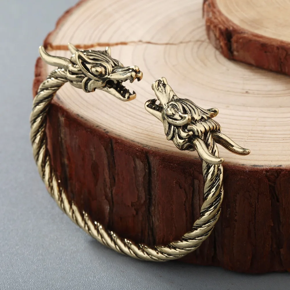 Cxwind-Bracelet à Double Tête de Dragon Viking Réglable pour Homme et Femme, Bijoux Rétro, Manchette Torsadée, Cadeau Punk