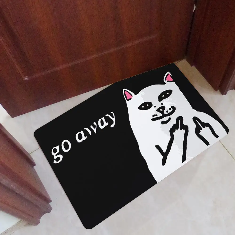 Высокое качество резиновый дверной коврик черный и белый Кот ходят средний палец Печатный мультфильм животных напольные коврики вход нескользящий дом