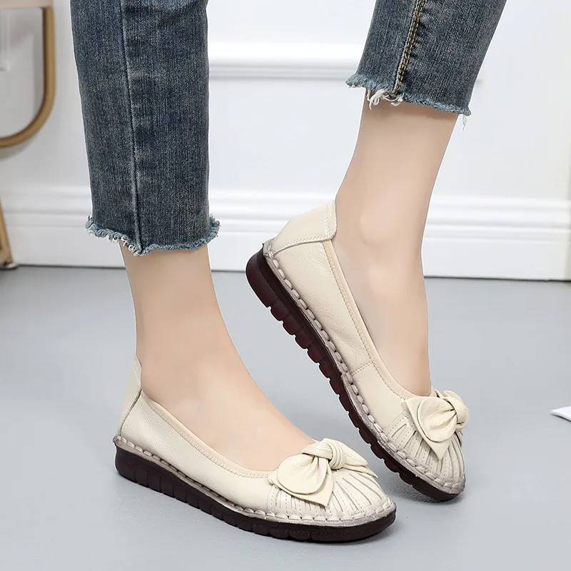 MUYANG Genuine Leather Spring Autumn Handmade Comfortable Shoes Women Loafers Soft Leather Women Flats Shoes