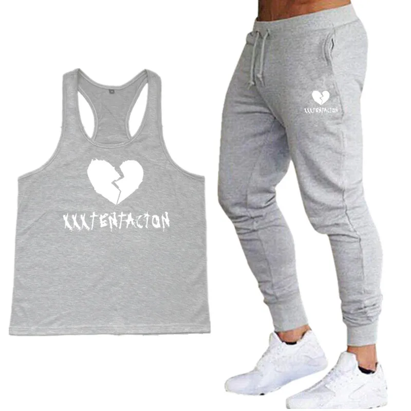 

Summer XXXTentacion Men Vest+Men's Trousers Two-Piece Set Suit Golds Gyms Clothing Cotton Tank Top Men's Fitness Sleeveless Tops