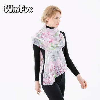 

Winfox 2018 New Fashionable Spring Summer Lightweight White Pink Floral Silk Scarf Shawls For Women Ladies