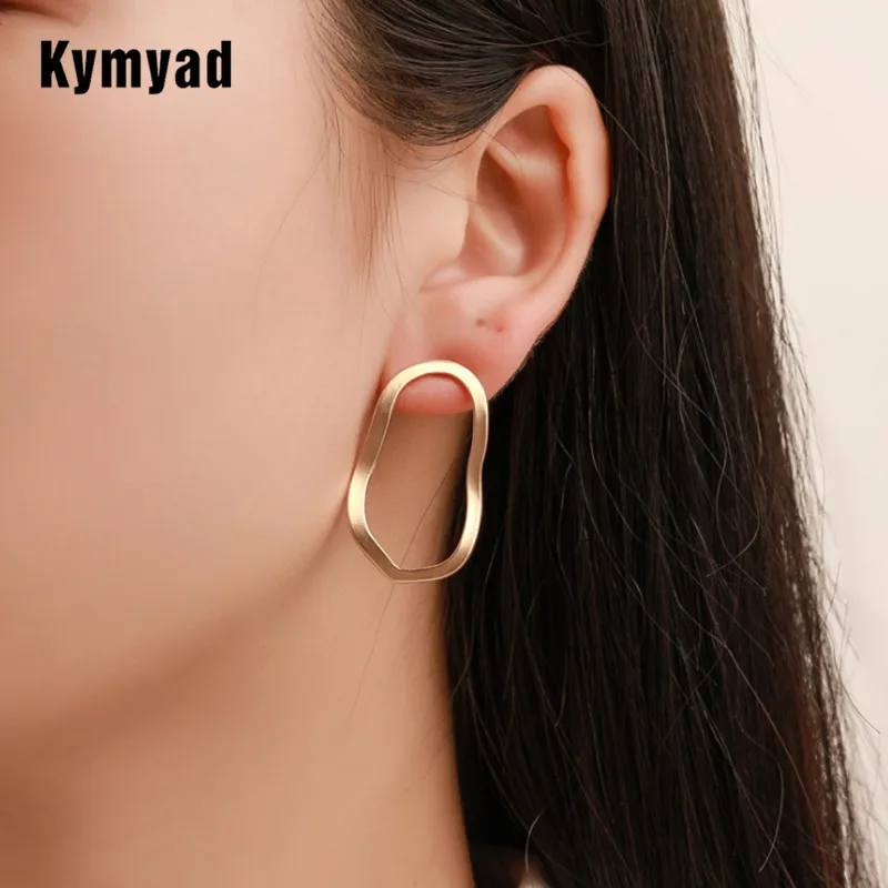 

Kymyad Irregular Stud Earrings For Women Vintage Hollow Statement Earings Fashion Jewelry Gold Silver Black Color Earrings