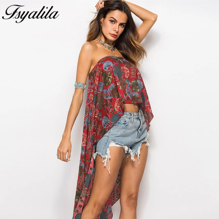 Floral Print Summer Beach Cotton Blouse Boho Sleeveless Cover Up Women