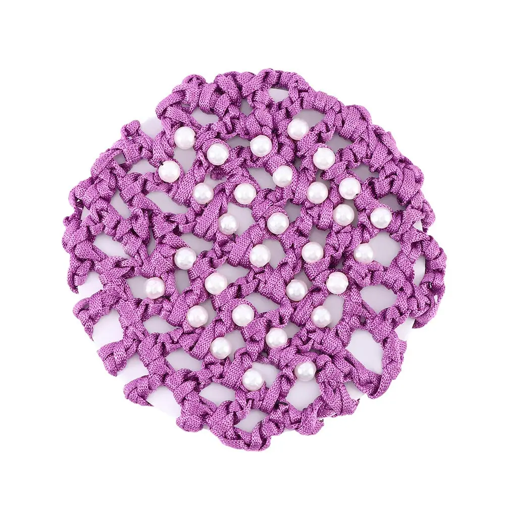 

1 pc Women Hair Bun Cover Snood Pearl Ballet Dance Skating Net Skating Crochet Fashion Hair Accessories