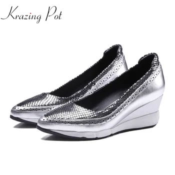

2019 Shoes women fashion pointed toe platform wedges high heels slip on runway pumps brand wedding comfortable casual shoes L5f5