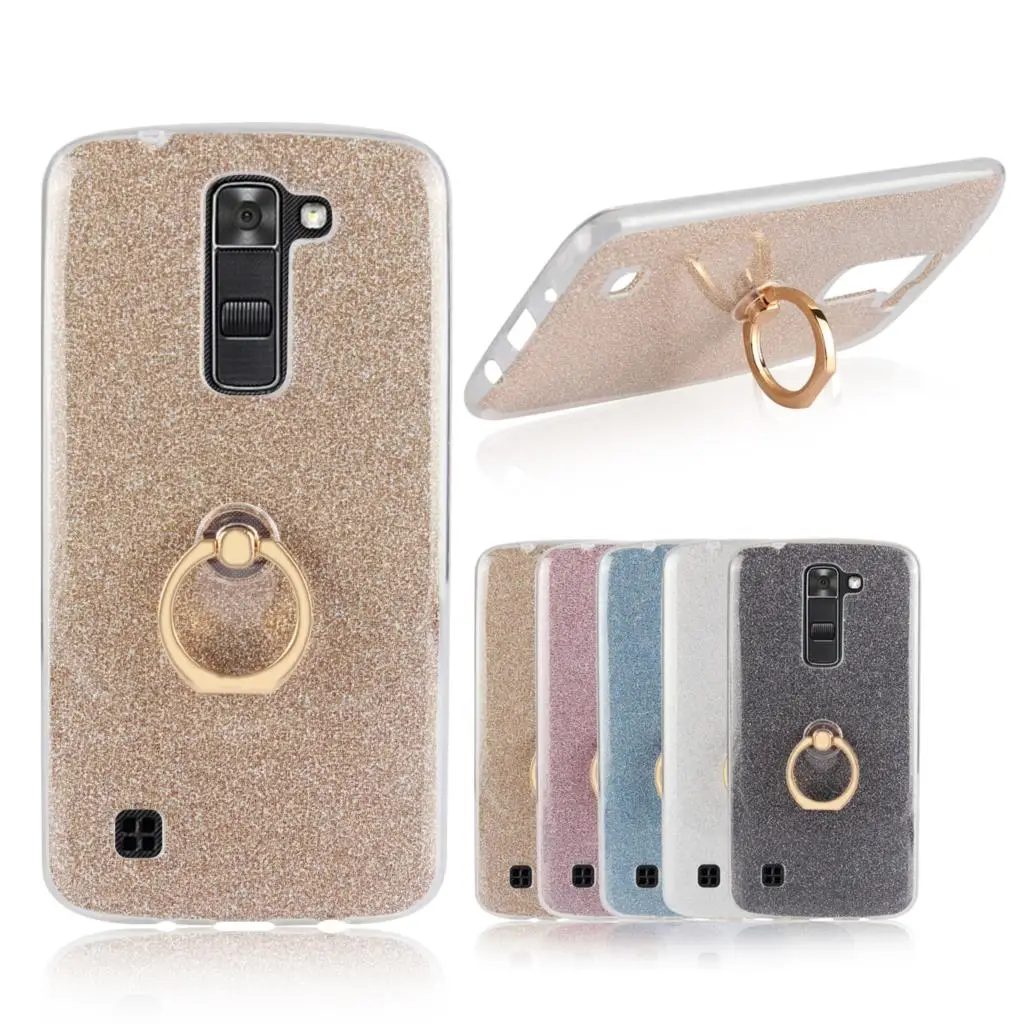 

For Funda LG K7 Case Cover Glitter TPU Soft Metal Ring Brackets Cases For LG K8 Case K350N 5.0" K7 K8 Lte Protective Back Case