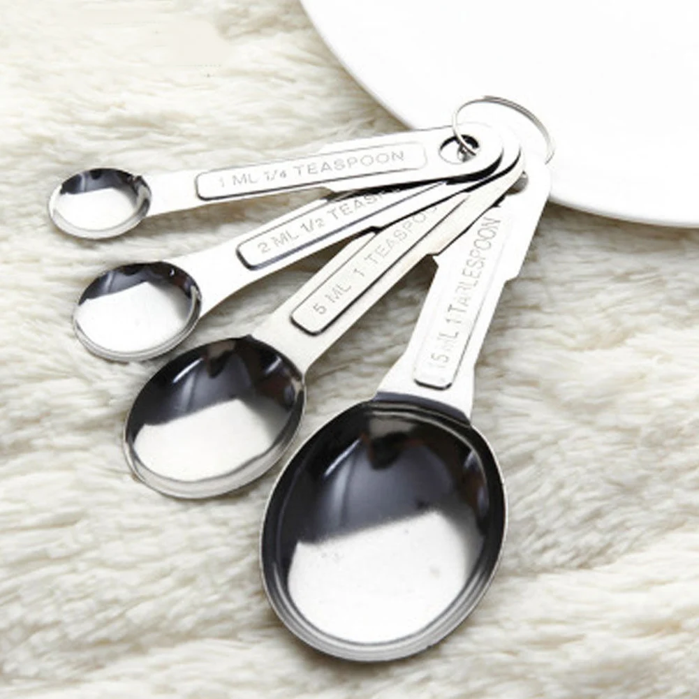 

4pcs/Set Durable Easy Cleaning Stainless Steel Measuring Spoon Tea Coffee Measure Tools Kitchen Scale Baking Tool Measuring Cup