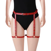 Women Red Leather Garter Belt Cage Waist Suspender Bow Leg Belt Fetish Punk Goth Adjust Body Bondage Harness Sexy Lingerie