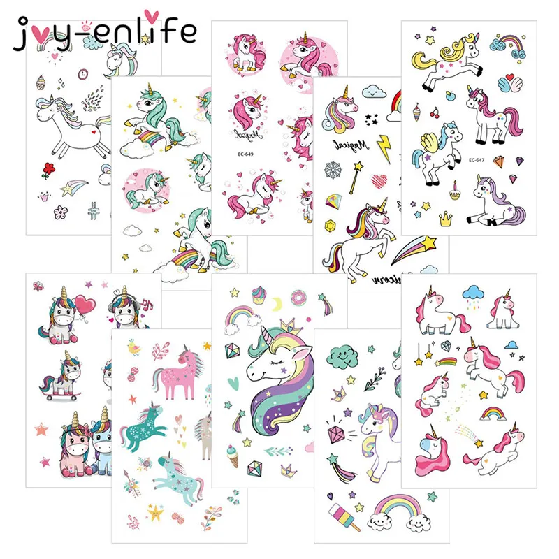 JOY-ENLIFE 3 قطعة Rocooart الكرتون يونيكورن الوشم الاطفال الأطفال Tatouage Temporaire الجسم الفن للماء لصاقات وشم مؤقت