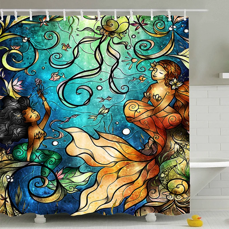 

3D Digital Printing Waterproof Mermaid Flamingo Pattern Bathroom Curtain Full Polyester Shower Curtain Decoration Shower Curtain