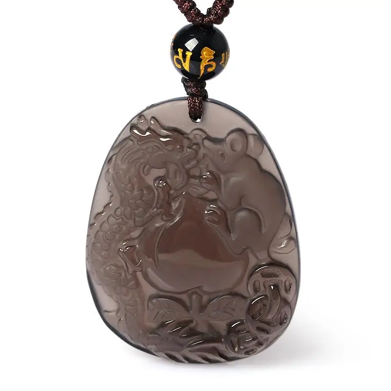

Beautiful Handwork Natural Ice Clear Obsidian Carved Dragon Rat Blessing Lucky Pendants +free Necklace Fine Fashion Jewelry