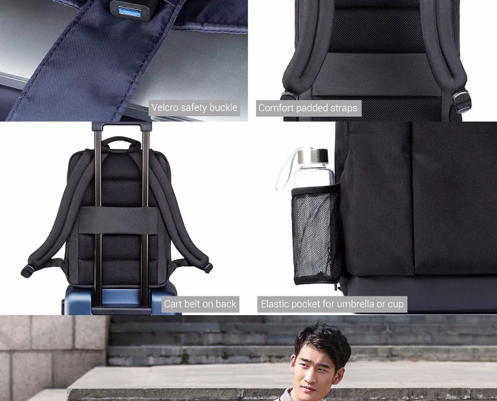 Бизнес-рюкзак Xiaomi для путешествий с 3 карманами, большой рюкзак из полиэстера на молнии 1260D