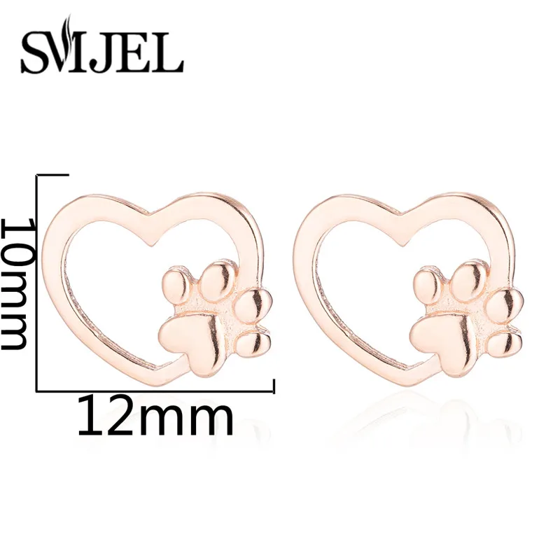 SMJEL Мода собака серьги с лапами для Для женщин небольшой модные серьги, ювелирное изделие из металла с рисунками котят и сердец Серьги стержня уха пирсинг девушка oorbellen