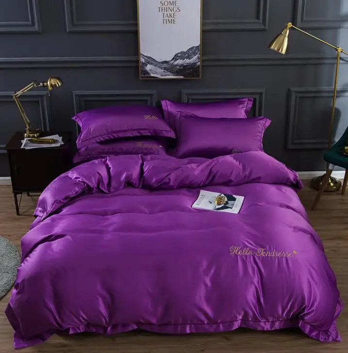 

Ins Wind Bed Family of Four Summer Double-Sided Washed Silk Ice Silk Satin Couple's Sheets Quilt Cover Quilt Net Red
