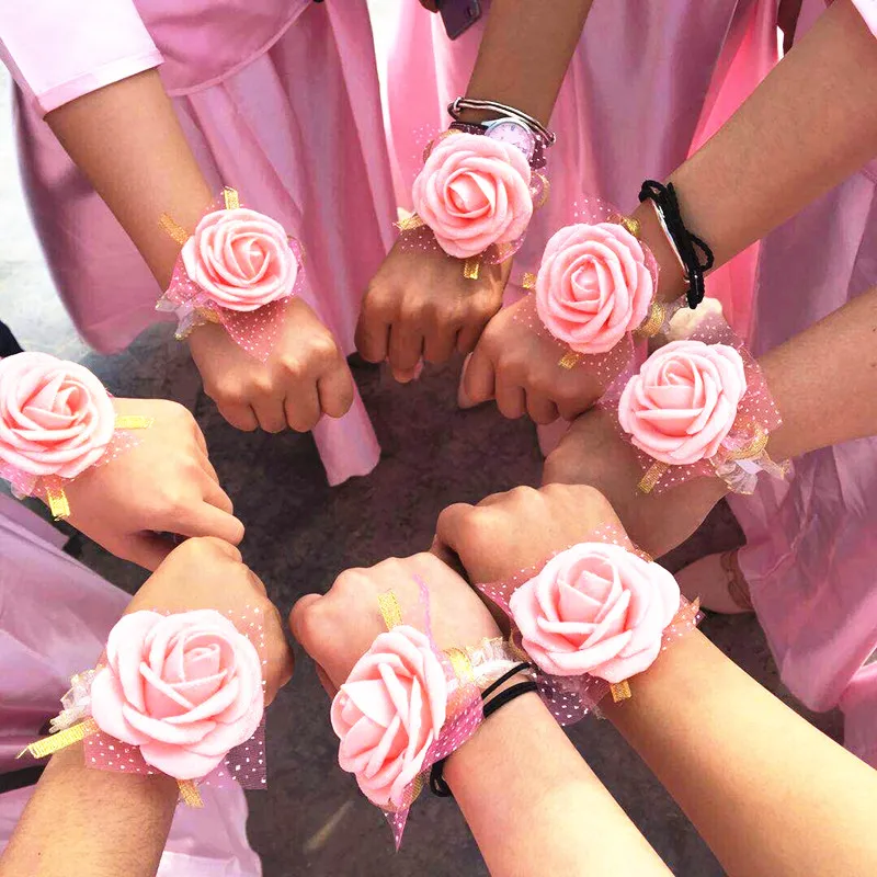 2 шт команда невесты Искусственные розы на запястье цветок невесты для подружки невесты подарок свадебные подарки для гостей Свадебная партия поддерживает поставки