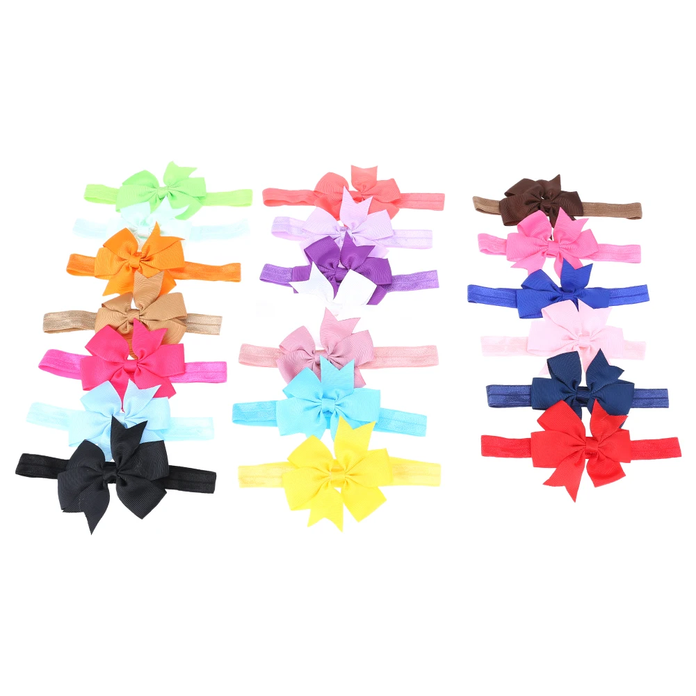 

20pcs/Set Colored Elastic Bands Headwear Head Accessories Ribbon Bowknot Headband Flower Hair Band Kids Hair for Birthday Gift