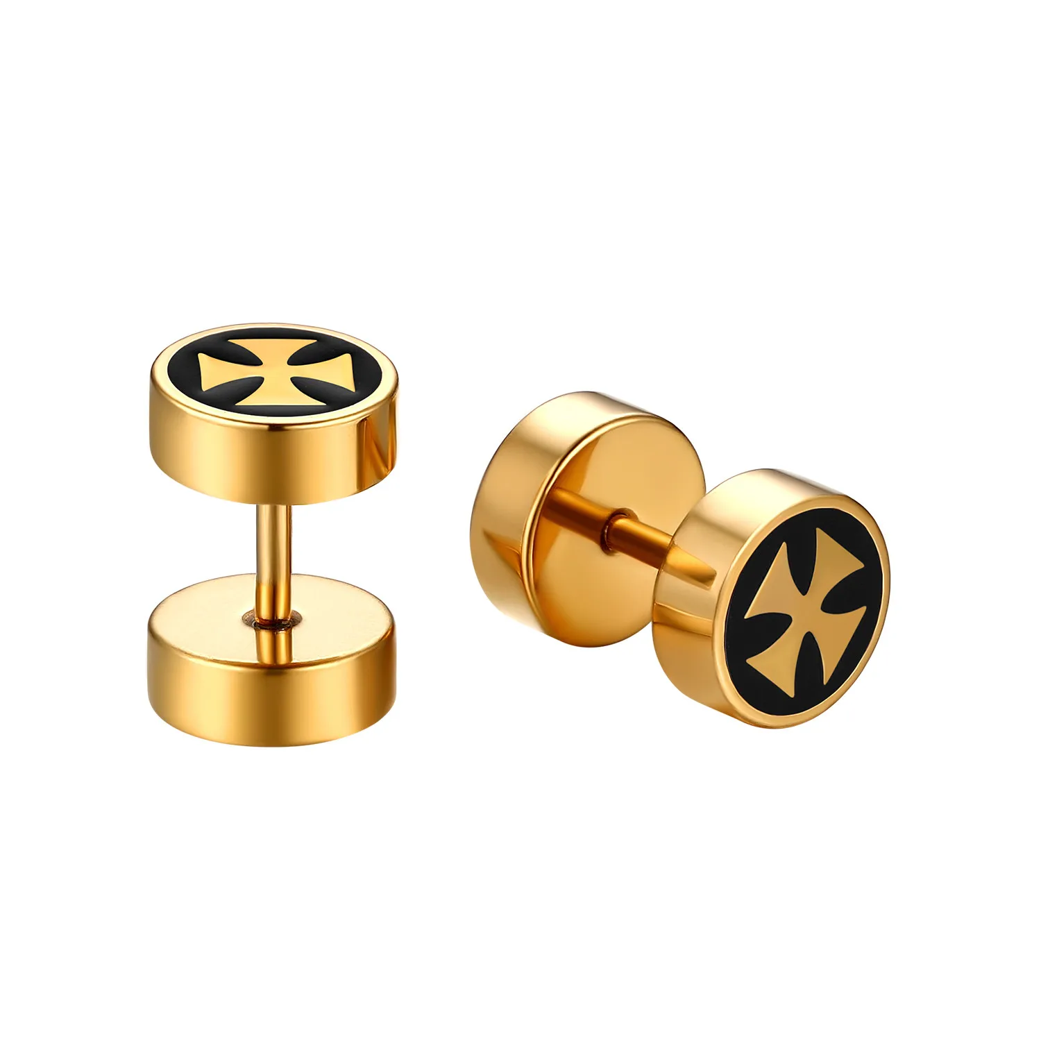 

BONISKISS 2pcs Men Light Cross Stainless Steel Barbell Dumbell Stud Earrings Punk Jewelry Women's Piercing Earring Dropshipping