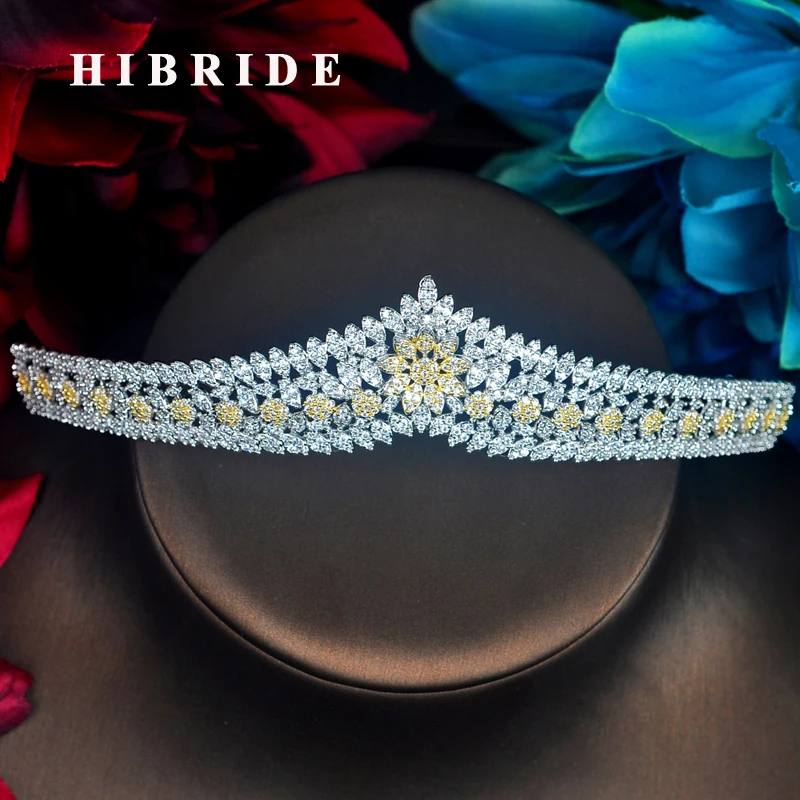 

HIBRIDE New Princess Prom Crown Headband Tiara Hair Accessories CZ Pave 2 Gold Tiaras Crown Jewelry Wedding Party Gift C-102