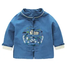 Винтажная блузка с длинными рукавами и цветочной вышивкой; Детские модные блузки; коллекция года; рубашки в китайском стиле; рубашки с рисунком красного коронованного журавля