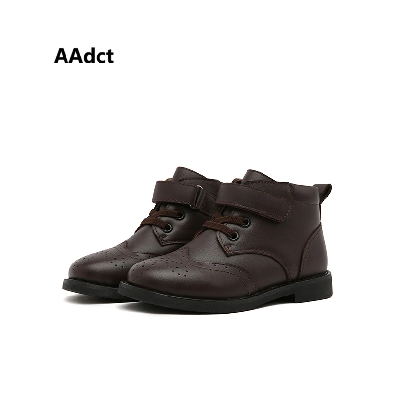 

AAdct Genuine leather girls boots British style winter cotton warm kids boots for boys Rock casual children boots Brand 2018