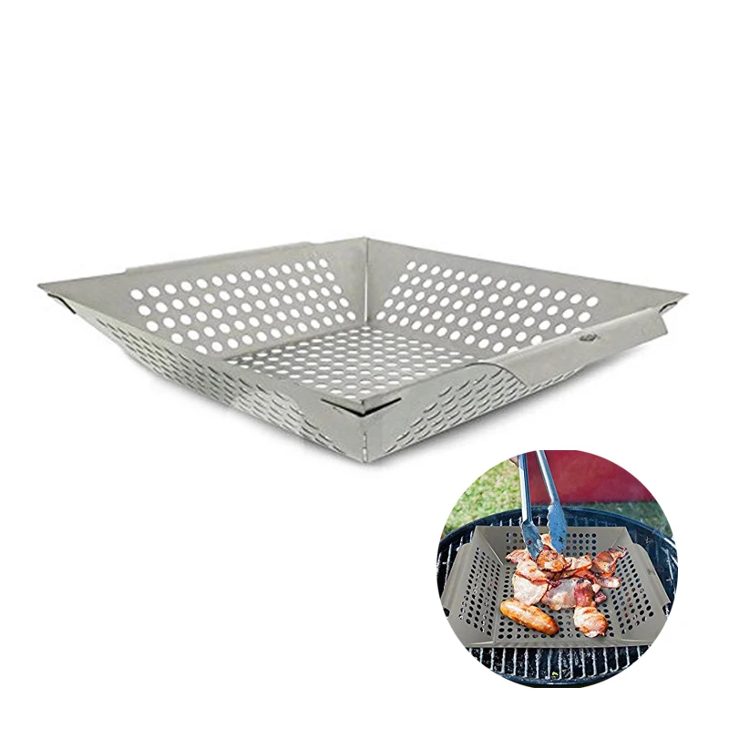 Grade Stainless Steel Vegetable Grill Basket Large Non Stick BBQ Grid Pan For Veggies Meat Fish Shrimp Fruit BBQ Accessories (1)
