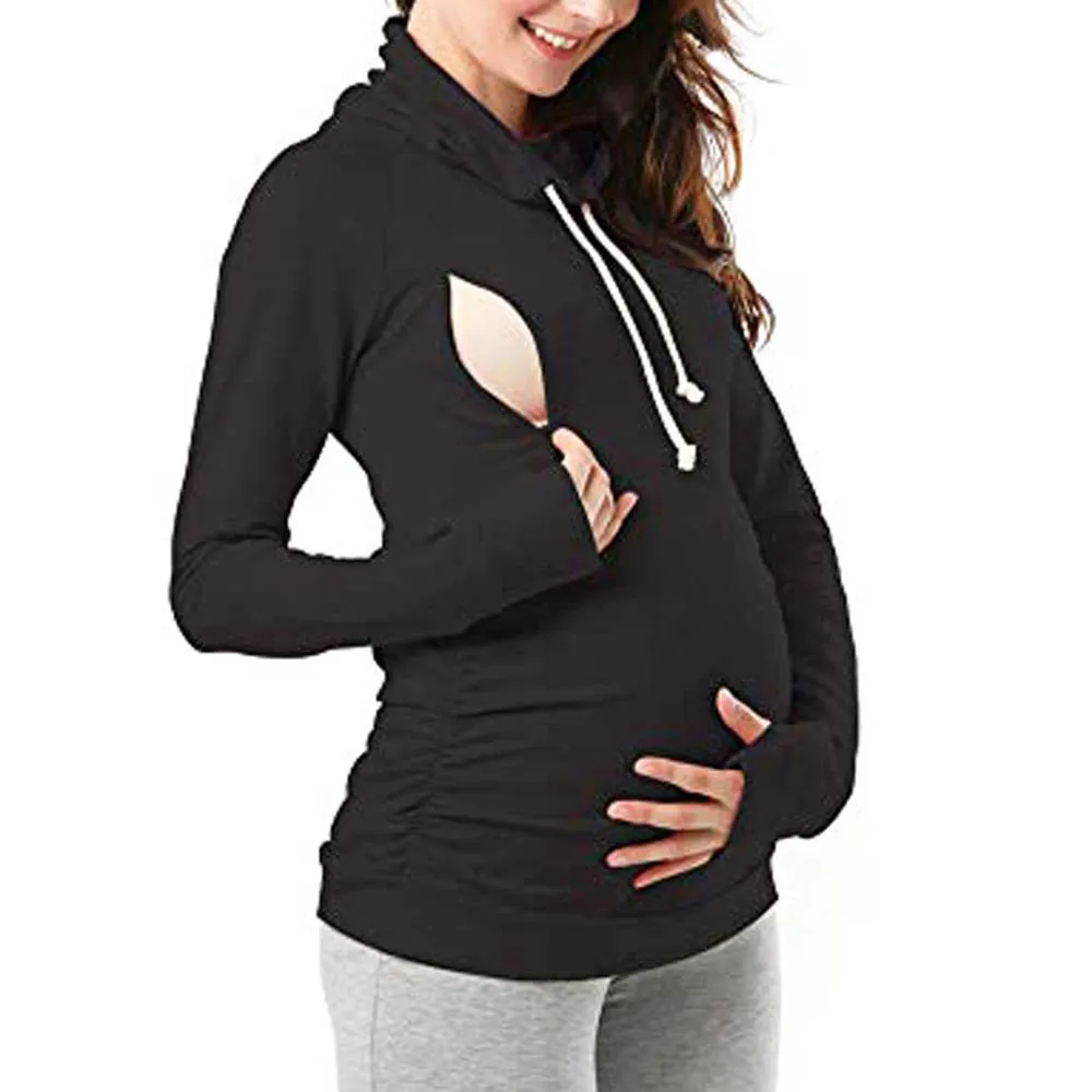 Женская однотонная Повседневная рубашка на молнии с длинными рукавами для кормящих мам, топы для беременных женщин, одежда для беременных hamile giyim