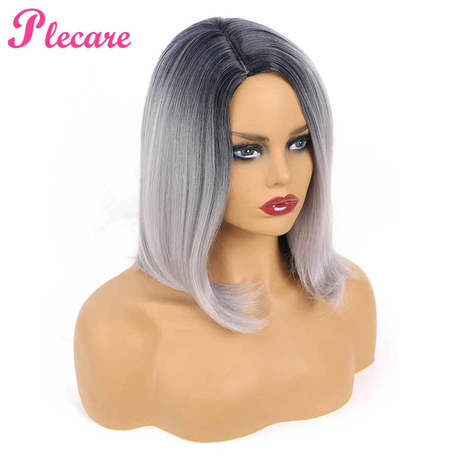 Plecare Ombre серебристо-серый Высокоплотный синтетический парик Pruiken для черных/белых женщин бесклеевой короткий парик косплей