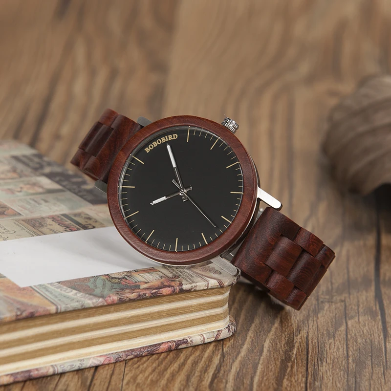 BOBO BIRD WM16 2017 Newest Brand Design Rose Wooden Watch for Men Cool Metal Case Wood Strap Quartz Watches Luxury Unisex Gift