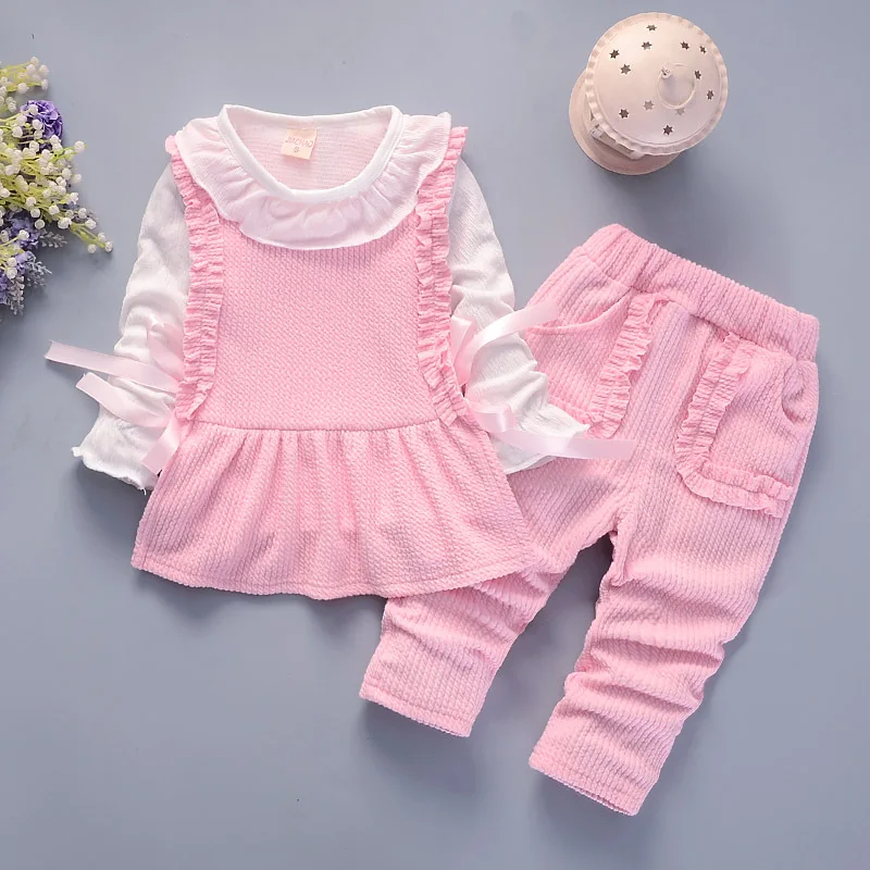 Весенне-осенние комплекты одежды для новорожденных девочек; модный костюм; футболка+ брюки; костюм для маленьких девочек; комплекты одежды для малышей