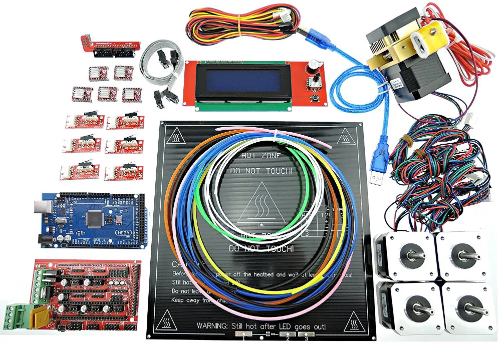 3d принтер Полный комплект RAMPS 1,4+ Mega 2560+ MK3 heatкровать+ LCD2004+ шаговый двигатель+ MK8 экструдер+ A4988+ опора для DIY 3d принтера комплект