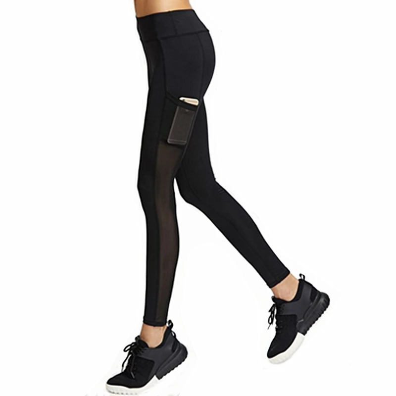 

Sport Leggings For Women Fitness Yoga Pants Side Pocket Black Slim High Waist Jogger Running Pants Elastic Gym Sport Leggins