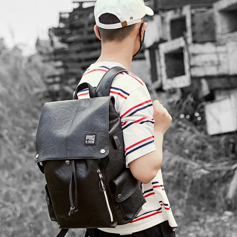 

2018 New Teenager Big Capacity School Backpacks PU Leather String Solid Casual School Backpack In Men's Casual Daypacks