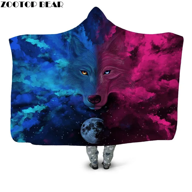 

Wolf Animal 3D Print Sherpa Blanket Fashion Hooded Blanket Popular Plush Blanket Wearable Bedspread Office Airplane Bedding