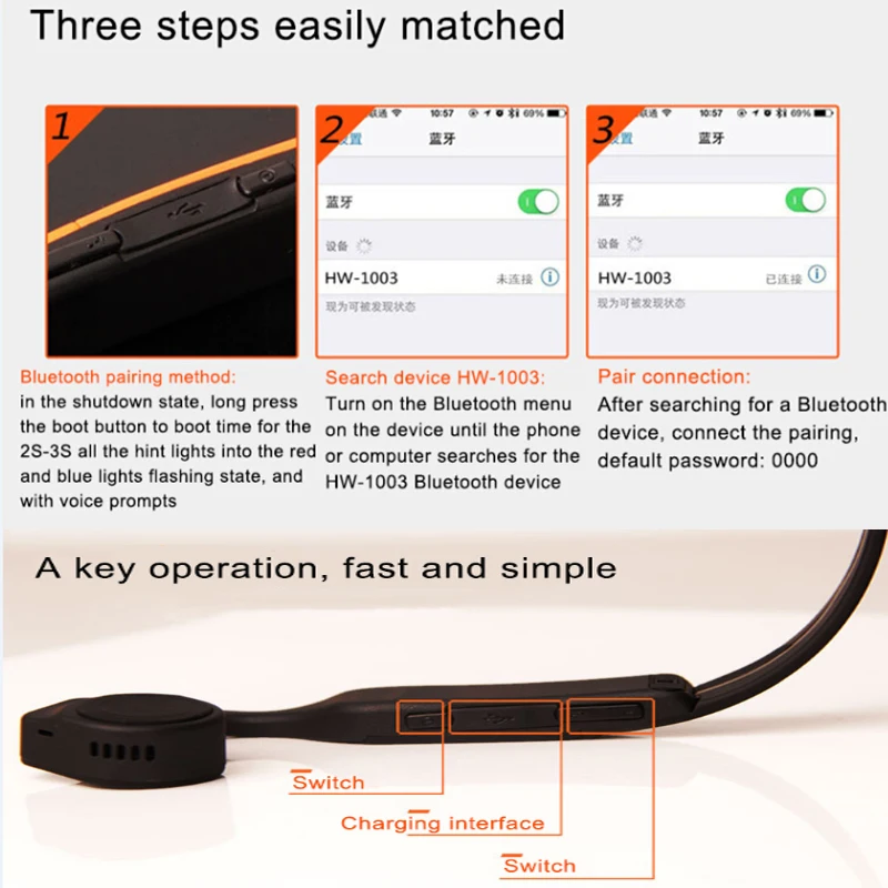 Bone Conduction Stereo Wireless Bluetooth Headphones waterproof sports Hifi headsets with microphone Support Hands Free Call  (9)