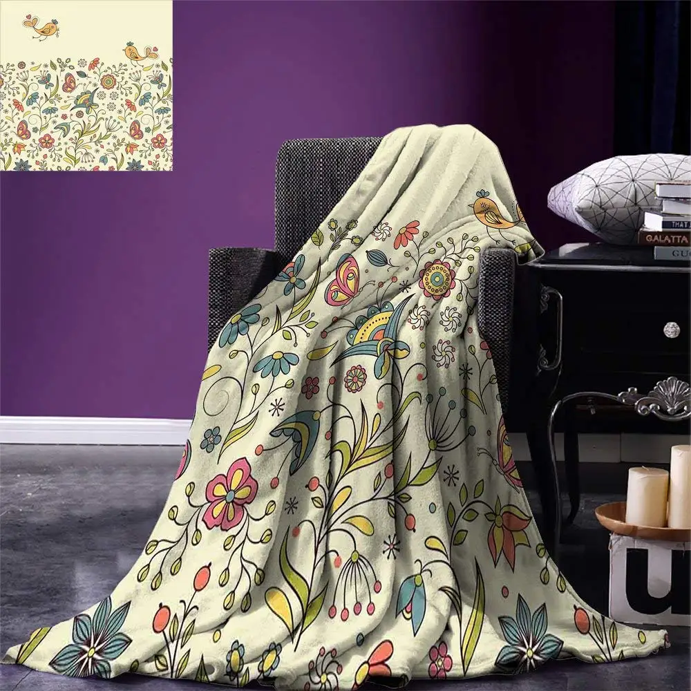 Floral Throw Blanket Blooming Colorful Petals of Summer with