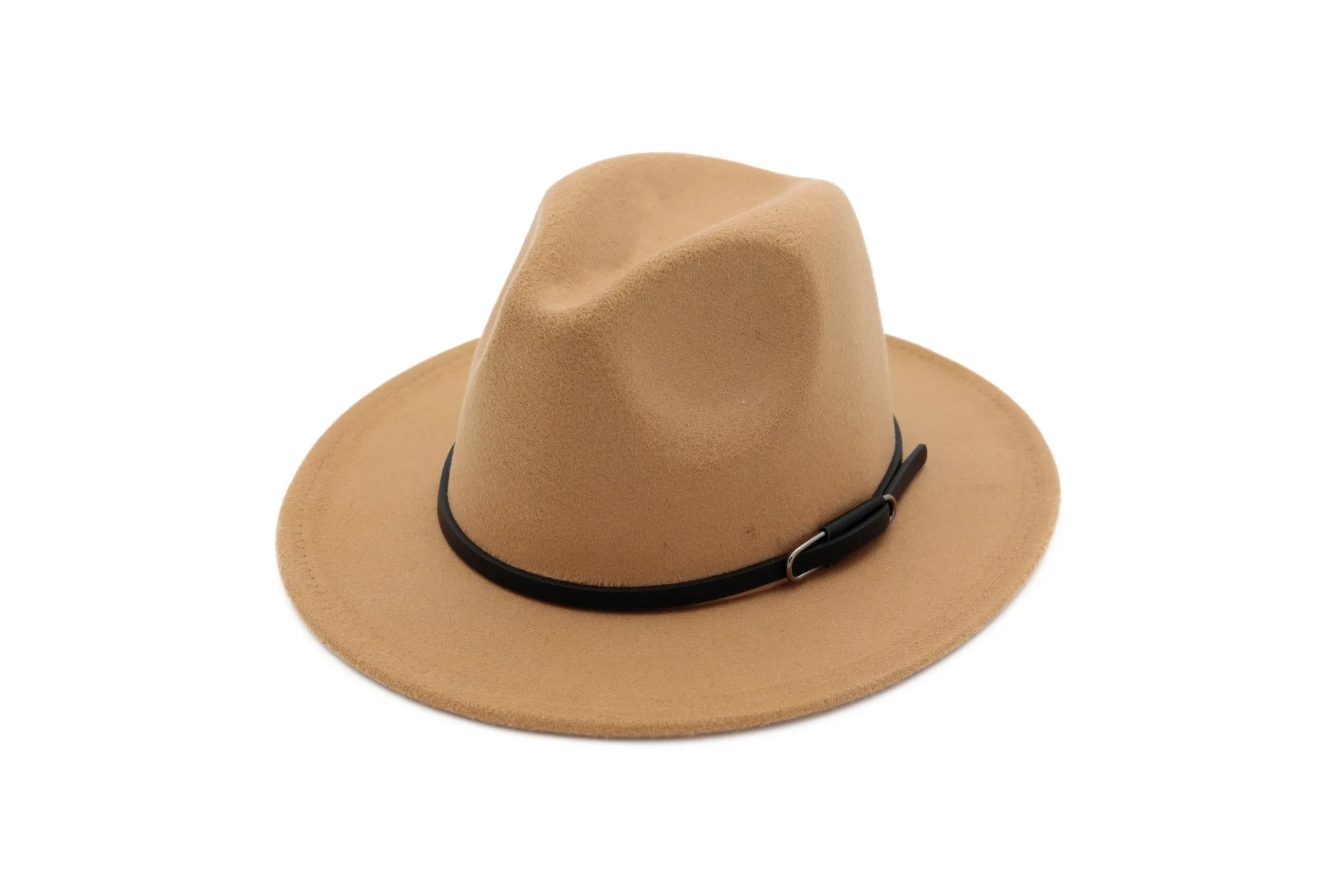 QIUBOSS классический ремень Пряжка декор Женская шерстяная фетровая шляпа с широкими полями джазовые шляпы дамы Панама шляпка для официальных мероприятий карнавал чародейные шляпы