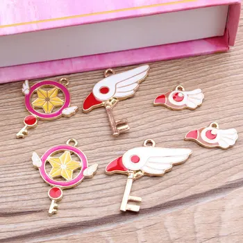 

Newest Trendy 50pcs/lot Alloy drop oil Gold Tone Cartoon Birs/Stars/angel Key Shape Metal Charms Diy Jewelry Pendants Accesory