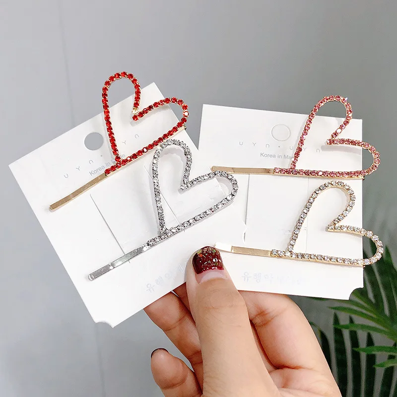 

New Women Sweet Shining Crystal Heart Shape Hairpins Cute Hair Ornament Headband Hair Clips Barrettes Fashion Hair Accessories
