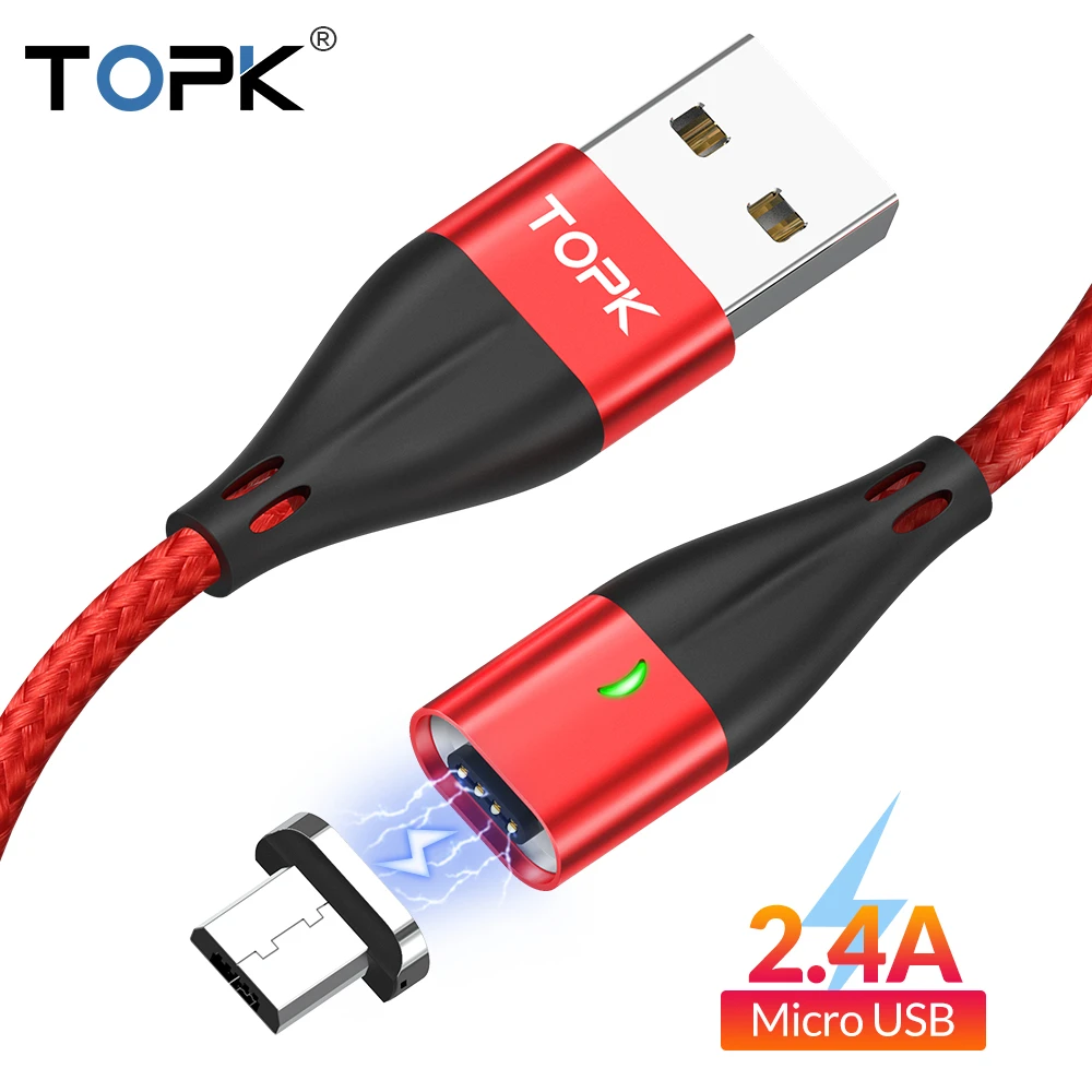 

TOPK 1M magnetic micro usb cable for Xiaomi Redmi Note 5 Pro 2.4A Fast Charging usb cable for Huawei Samsung S7 data cable