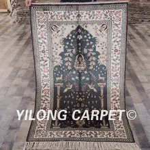 YILONG 3'x5' высокое качество цветочный узор персидский ковер Восточный коврик для молитвы шелк ручной работы(YHW971B3x5