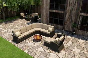 

7-Piece Modern Outdoor Furniture Garden Sectional sofa Set Beige Cushions