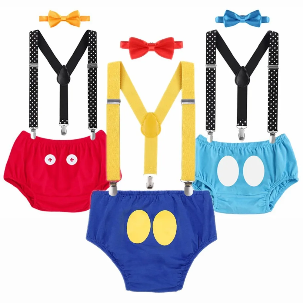 3Pcs Baby Boy 1st Birthday Cake Smash Outfit Suspender Pants Bowtie Photo Props
