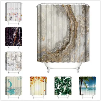 

Shower Curtain New Waterproof Shower Curtain With 12 Hooks 3d Printed Bathroom Polyester Marble Pattern Washable Colorful