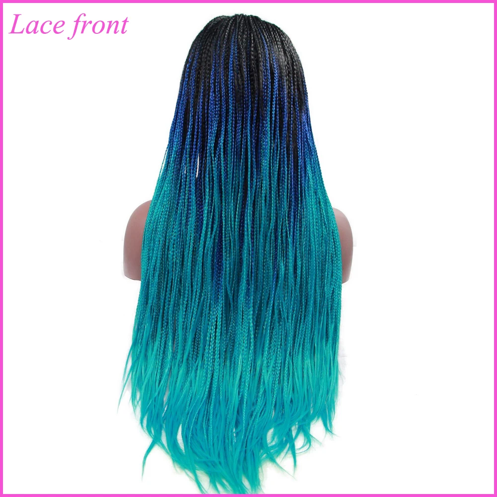 Yiyaobess длинный микро Плетеный парик с кружевом спереди синтетические волосы два тона бесклеевая черный серый синий красный фиолетовый Омбре парики для женщин