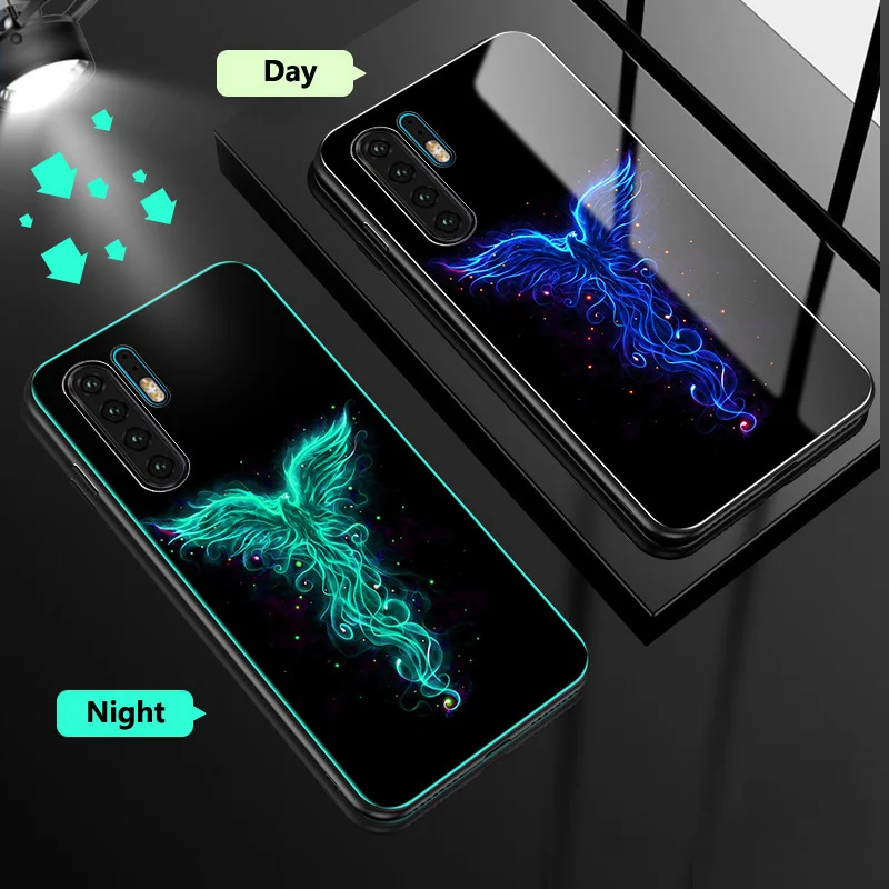 Lark Светящийся чехол из закаленного стекла для huawei P30 Pro Lite Nova 4e 4 P20 3 3e P10 Plus mate 20 20X чехол с тигровым волком - Цвет: Lark