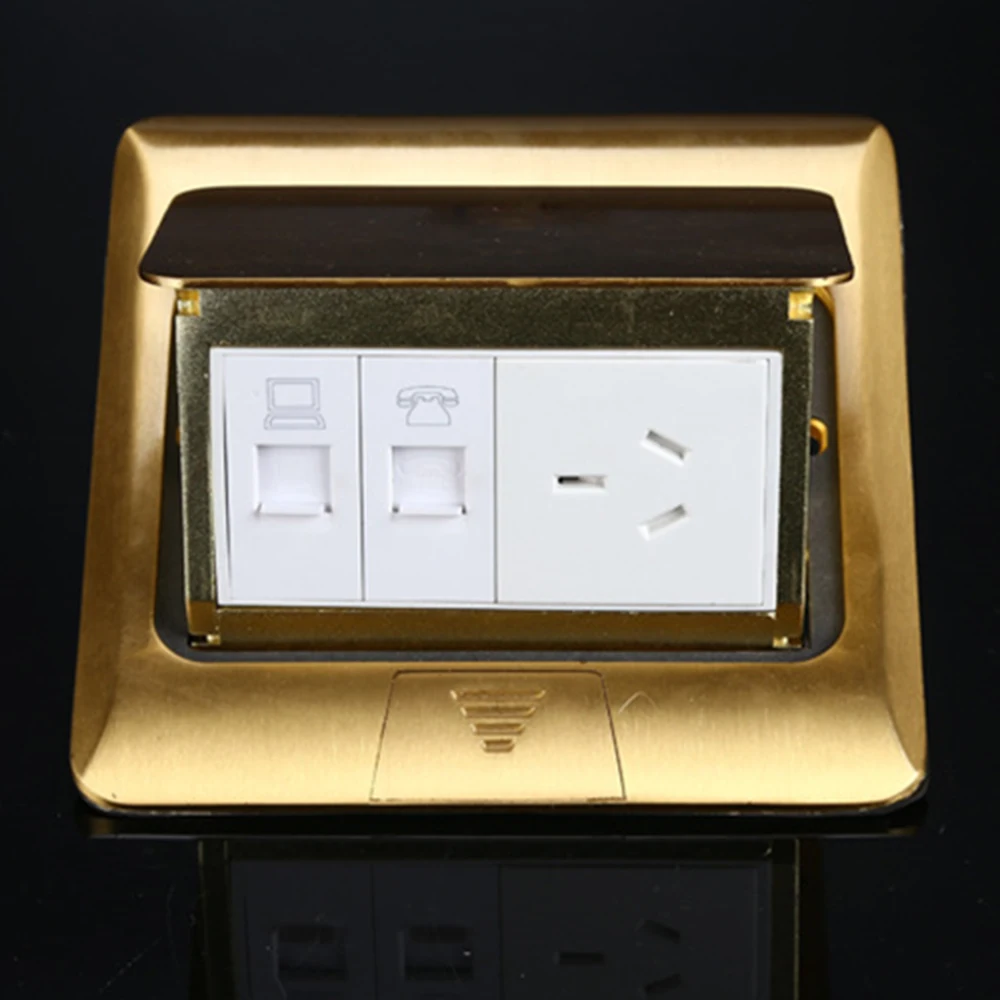 Manufacturer All Copper Panel and Telephone Jack with 16A 3 Pin Pop Up Floor Socket